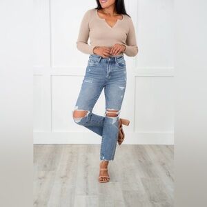 Risen The It Girl High-Rise Medium Wash Ankle Flare Jeans